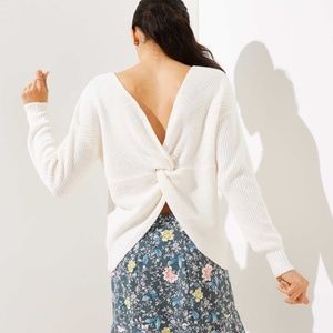 NWT Ann Taylor LOFT Blue Merle Twist Back Knit Sweater